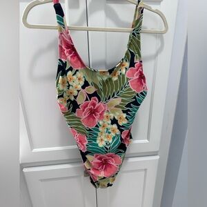 Hurley Pink and Green One Piece Swimsuit Tropical Floral